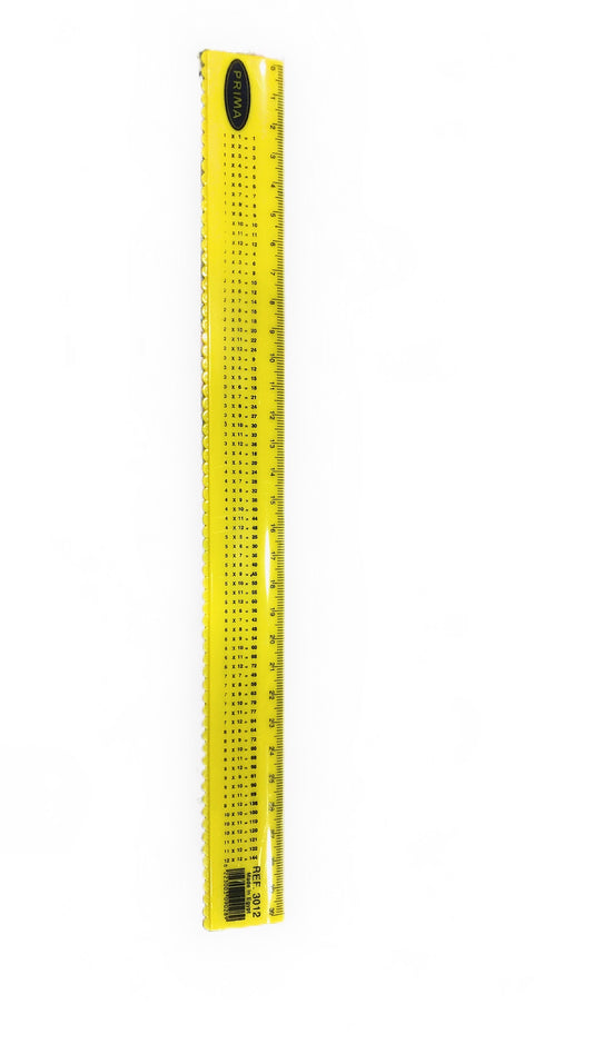 Prima 30cm plastic ruler, with multiplication table.