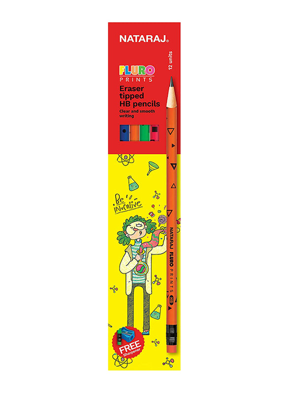 Nataraj Fluro Prints Pencils  -eraser tipped set of 12