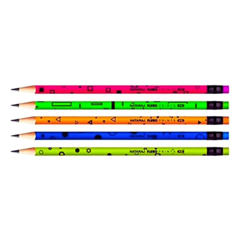 Nataraj Fluro Prints Pencils  -eraser tipped set of 12